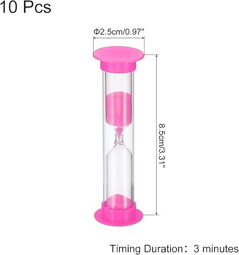 Miniatura 2 de PATIKIL Temporizador de arena de 3 minutos, 10 piezas de reloj de arena pequeño con cubierta de plástico, vidrio de arena de cuenta regresiva para