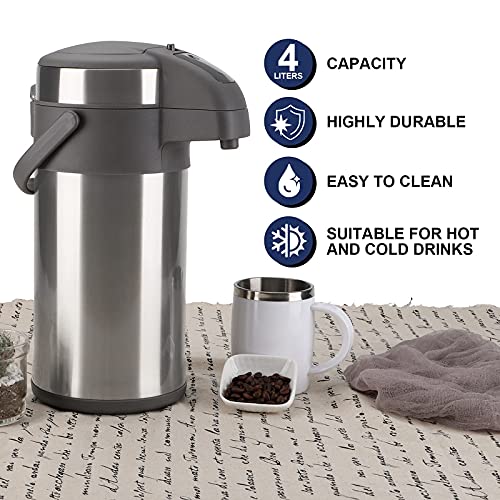 Cafetière isotherme à pompe 4 l grand format argenté double paroi