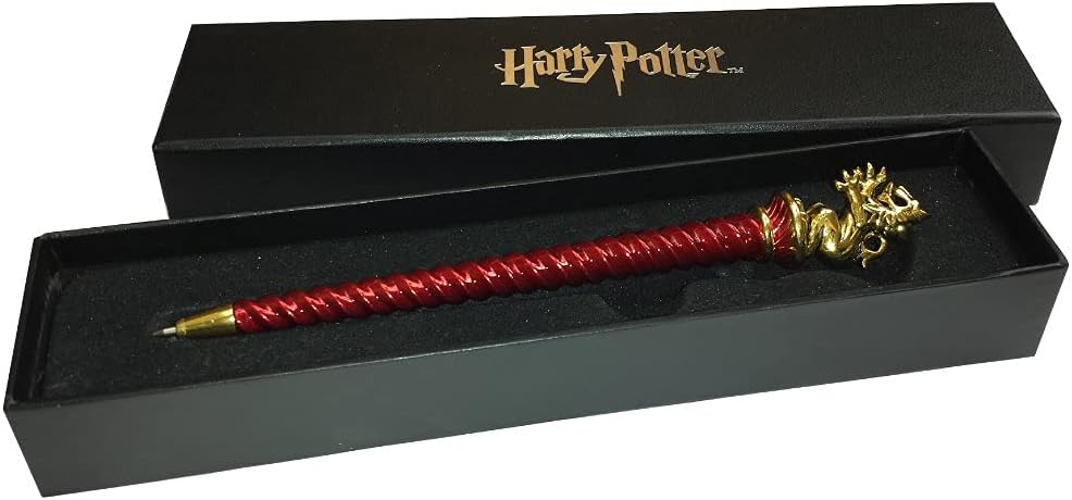 The Noble Collection Harry Potter Gold-Plated Gryffindor Pen - 8in (21cm) Red Hand-Enamelled Pen with Lion House Mascot - Officially Licensed Film Set Movie Props Gifts Stationery