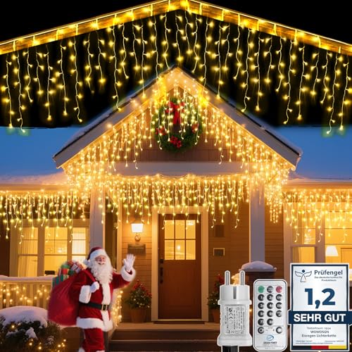 WOWDSGN LED Eisregen Lichterkette Außen, 20M 605LED Lichterkette Außen Weihnachten mit Timer,8 Modi IP44 Wasserdicht, Lichtervorhang Aussen für Weihnachtsdeko Aussen Innen Balkon Party Traufe Warmweiß WOWDSGN LED Eisregen Lichterkette Außen, 20M 605LED Lichterkette Außen Weihnachten mit Timer,8 Modi IP44 Wasserdicht, Lichtervorhang Aussen für Weihnachtsdeko Aussen Innen Balkon Party Traufe Warmweiß
