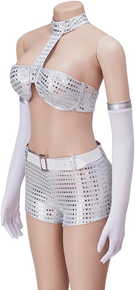 MelangCos Fembot Cosplay Costume Halloween Sexy Feather Lingerie Dress Outfit