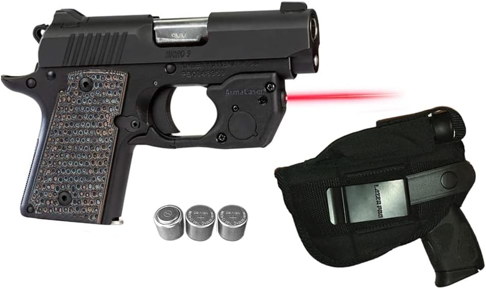 Laser Kit for Kimber Micro 9 Pistols w/LASERPRO Tactical Holster, Touch-Activated ArmaLaser TR33 Red Laser Sight & 2 Extra Batteries