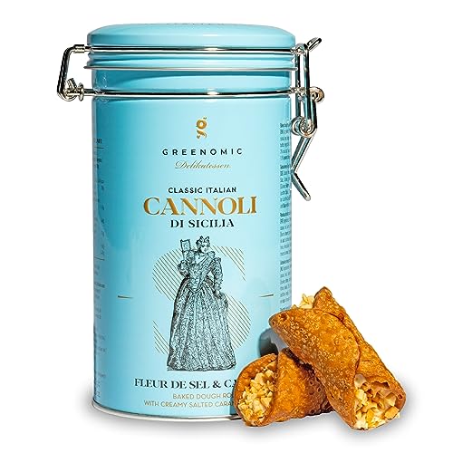 Greenomic - Cannoli-Siciliani - 200g - ideal als Geschenk - gefüllt mit zarter Salz-Caramel-Cremefüllung - einzeln verpackt in charmanter Geschenkdose - italienisch-sizilianisches-Gebäck