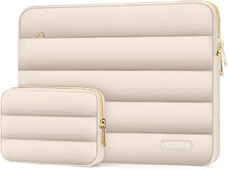 MOSISO Puffy Laptop Sleeve 13.3 Inch for MacBook Air 13 M4 M3 M2/Pro, HP Dell ASUS - Polyester Case with Small Pouch, Sand