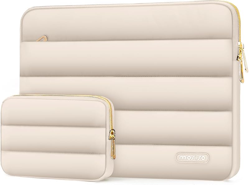 MOSISO Laptop Case 14 inch, 14 inch Puffy Laptop Sleeve Carrying Case | Compatible with HP Lenovo Dell ASUS Acer, HP Stream, Dell Latitude, Polyester Horizontal Bag with Small Case, Sand