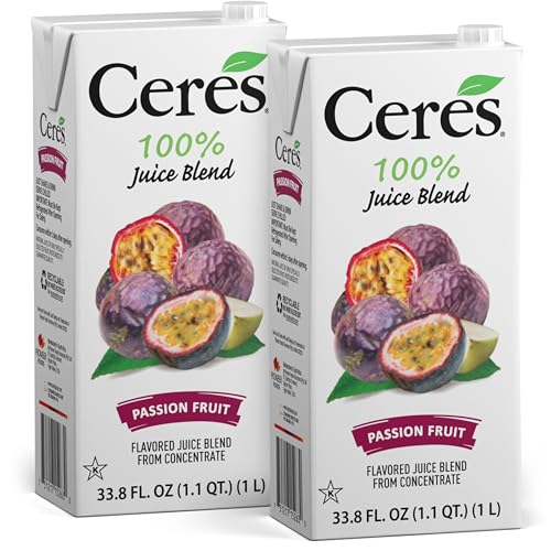 Ceres 100% All Natural Pure Fruit Juice Blend, Passion Fruit - Gluten Free, Rich in Vitamin C, No Added Sugar or Preservatives, Cholesterol Free - 33.8 FL OZ (2)