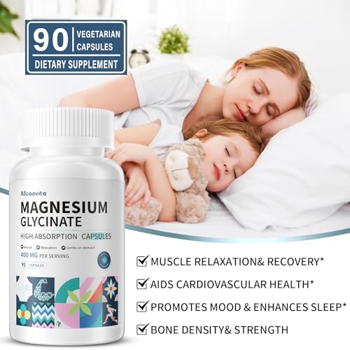 Image of Magnesium Glycinate 400 MG per Serving 100% Chelated for High Absorption, Gentle On Stomach, Non-GMO, 90 Vegetarian Capsules
