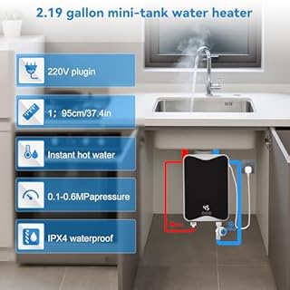 Scaldabagno elettrico istantaneo senza riserva, 5500 W, 220 V, con visualizzazione della temperatura per cucina, bagno e lavandino, scaldabagno istantaneo sotto/fuori piano con doccetta