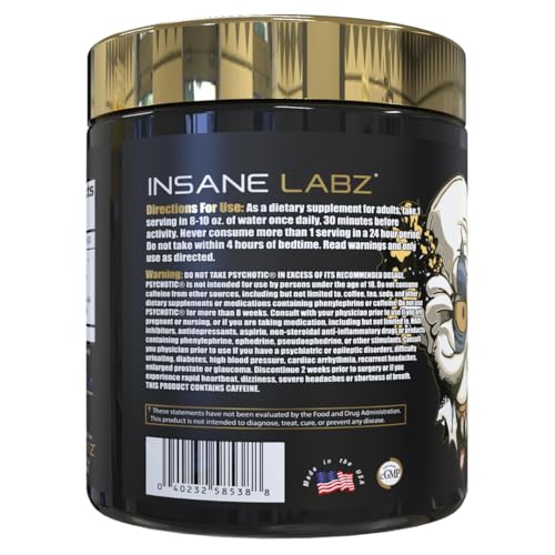 Image of Insane Labz Psychotic Gold, High Stimulant Pre Workout Powder, Extreme Lasting Energy Focus, Pumps and Endurance with Beta Alanine, DMAE Bitartrate, NO Booster (35 Servings, Fruit Punch)