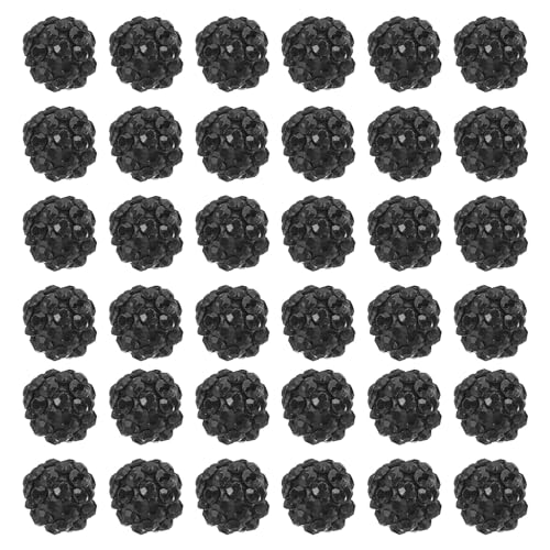 PATIKIL 8mm Rhinestone Clay Beads for Jewelry Making 50 Pack Round Ball Polymer Clay Crystal Charm Beads for Craft Decor Necklace Chain Bracelets DIY Black