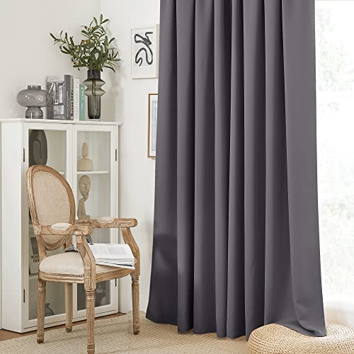 RYB HOME Grey Curtains Extra Long, Thermal Insulated Curtain Panels for Kitchen, Rod Pocket Room Darkening Privacy Large Window Drapes for Sliding Door, Grey, W52 x L120 inches, 2 Panels Set
