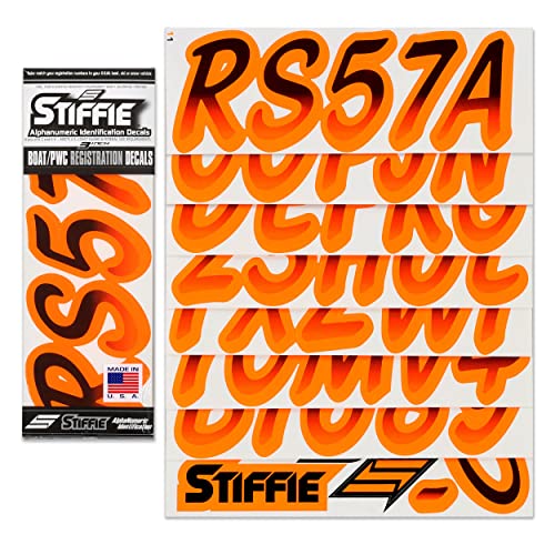 Image of STIFFIE Whipline Black /Electric Orange 3 inch Boat & PWC Registration Decals • Numbers Letters Stickers