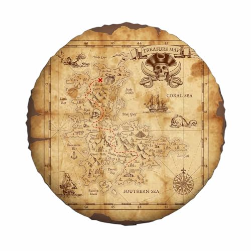 Image of Treasure Map Spare Tire Cover Pirate Emblem Sailboat Compass on a Ruined Old Parchment Wheel Covers for RV Tires Camper Tire Case Protectors for Trailer Rv SUV Truck Travel Trailer 15 in