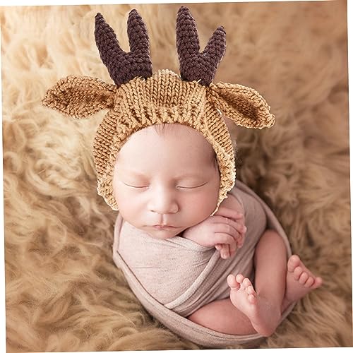 1Set Winter Hat Adorable Wool Knit Antler Cap for Months Cozy Warm for Indoor Outdoor Use Photography Prop for Newborns Brown3