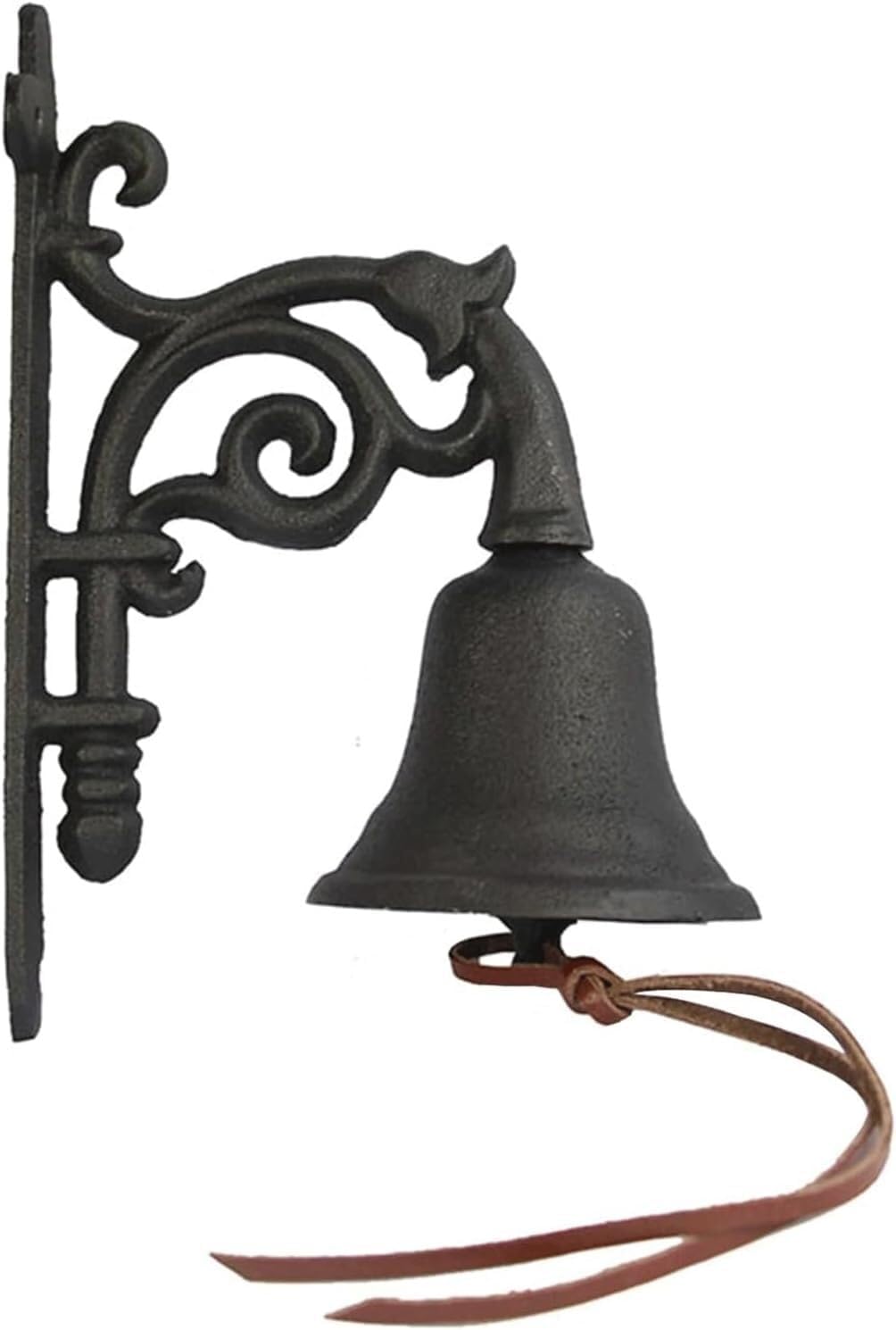TIST Iron Door Knocker Vintage Cast Iron Dinner Bell Entry Door Knock Wall Mounted Bell with Leather Belt Exterior Door Ring Knocker Surface-Mounted Installation