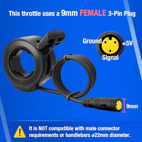 Image of Full Twist Throttle for Super73, Ebike Throttle 3Pin Grip Kit, 12V-72V Plug and Play for Bafang Mid Drive Kit, 7 /8 inch 22mm Handlebar Electric Bike