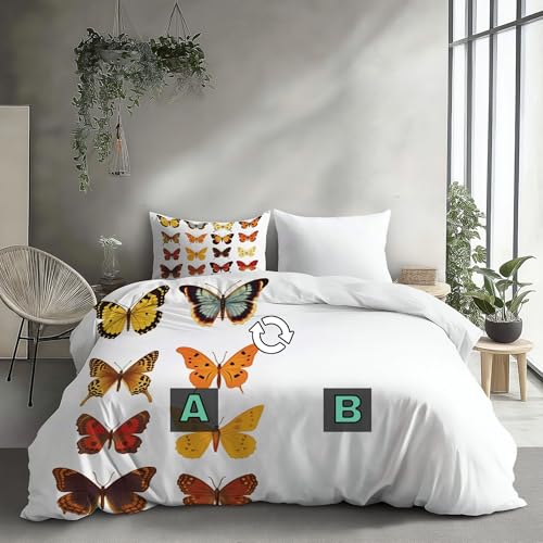 Housse de couette papillon animaux colorés et ludiques parure de lit double face 3D