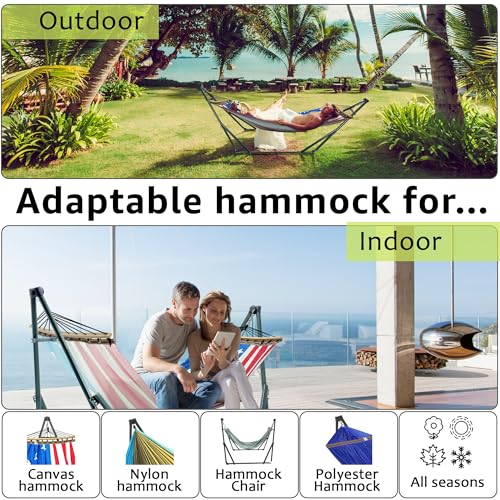 Image of Tranquillo Sturdy Steel Hammock with Stand Premium Cotton Canvas Hammock, 600 lbs Capacity Hammock Stand Folding, Portable 30-Second Fold Unfold, for Camping, American Flag