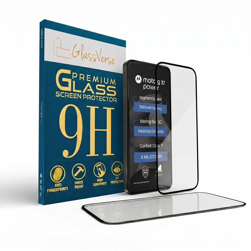 Image of GlassVerse Toughened Oleophobic Tempered Glass For Motorola G37 Power (PACK OF 1) with Free Installation Kit. Full screen Coverage - 6.67 inch