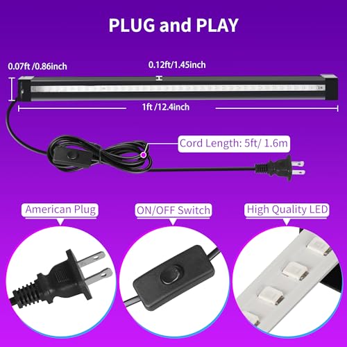 Image of YQNLIFA Black Light Bar, 15W 1FT Magnetic LED Black Lights with 5FT Cord, Portable Blacklights for Glow Party, Fluorescent Poster, Body Paint, Halloween Decorations, Room, Stage Lighting, 2 Pack
