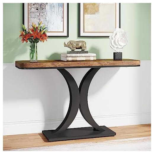 Tribesigns Industrial Console Table, 40 inch Narrow Entryway Foyer Table with Geometric Base, Rustic Hallway Accent Table for Living Room, Entrance