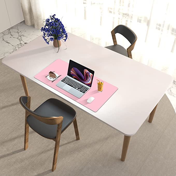 Image of AROPANA Vegan Leather Desk Mat | Large Reversible Mouse Pad & Computer Table Protector | Dual-Side Waterproof Extended Laptop Pad with Edge-Stitched Design (60x35CM, Pink and Silver)