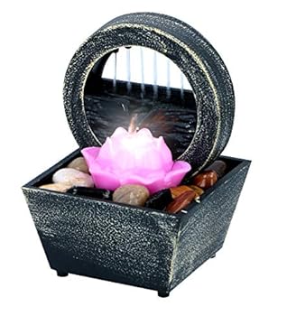 Arti Casa Fontana da tavolo Lotus Flower - Acqua interna con luce LED - Effetto positivo - Fontana interna con set di ciottoli - 11,5 x 17 cm (77045)