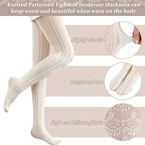 JaGely 1/2/3 Pair White Lace Tights for Women White Fishnet Hollow out Knitted Tights Lolita Stockings Lace Strips Pantyhose3
