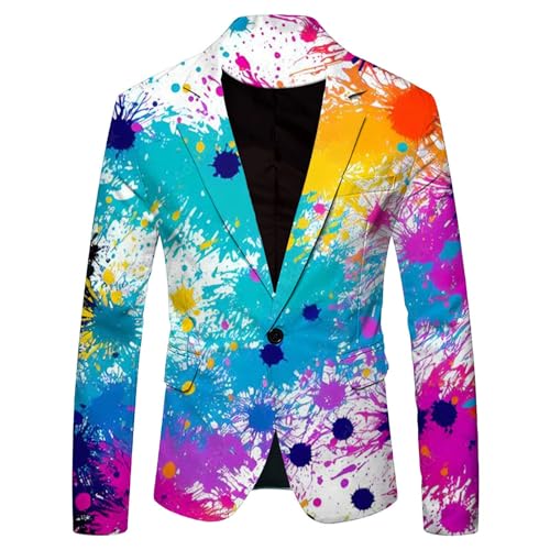 Graffiti Sakko Herren Blazer Langarm Bunt Anzugjacket Funky Anzug Suit Neon Farbigen Anzugsakko LGBT Pride Stolzmonat Jackett Abschlussball Karneval Kostüm Herrenanzug Freizeit Sakko