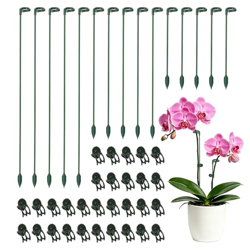 LUCKJUJU 30 Pcs Plant Support Stakes with 30 Pcs Plant Clips Garden Floral Flower Support Single...