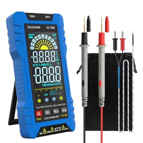 GOLDCHAMP デジタルマルチメーター 790B | 6000カウント TRMS 自動レンジ 工業用マルチテスター | AC/DC電圧・電流・抵抗・容量・温度・周波数・ダイオード・導通テスト・NCV非接触検電 | データ保持・相対値測定・耐衝撃設計・L