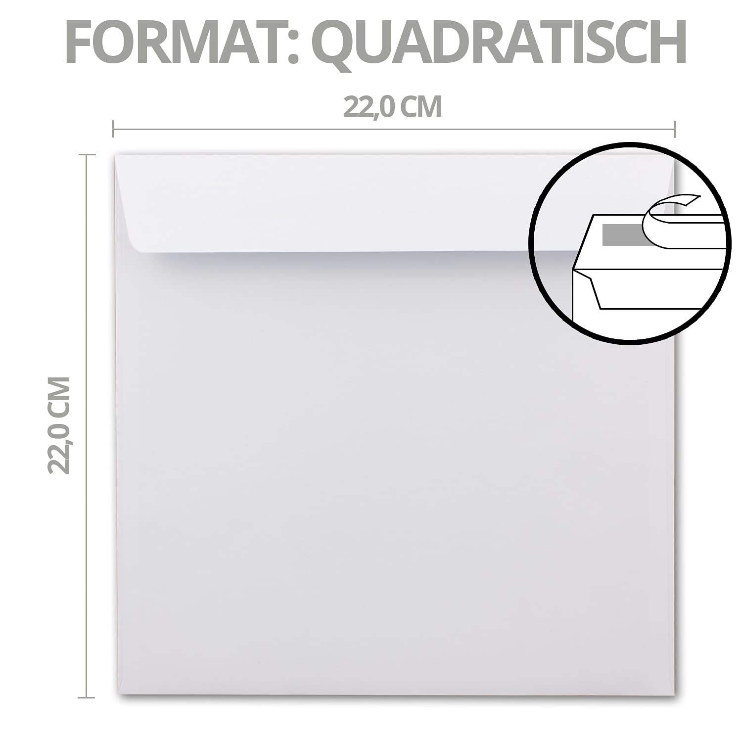 Square Envelopes, 220 mm, White, with Print Inside 75 Stück Weiß mit grauem Innendruck, White with grey interior print, 75 pieces - Image 4
