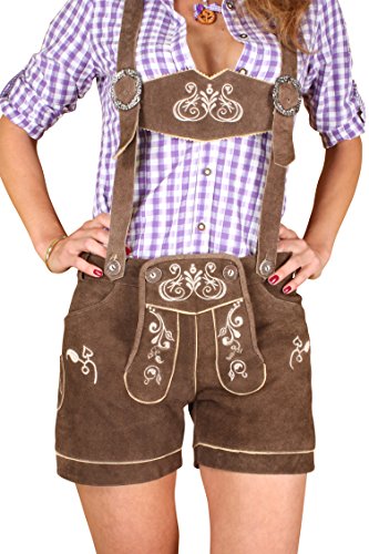 Engelleiter Trachten Lederhose für Damen Kurz mit Hosenträgern Gr. 38...