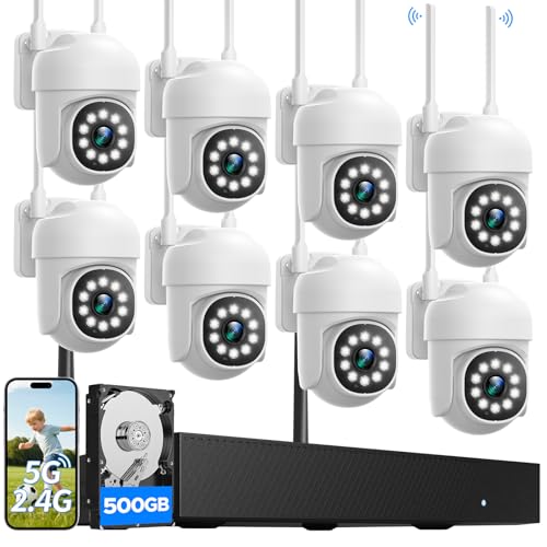 Wireless Security Camera System, CAMCAMP 24/7 Recording Security Cameras Wireless Outdoor 16CH NVR PTZ 2.4G& 5G WiFi 4K Smarting Night Vision Auto Human Tracking CCTV Surveillance Kit(8)