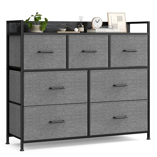 SONGMICS Kommode, Schrank, 7 Stoffschubladen mit Griffen, Metallgestell,...