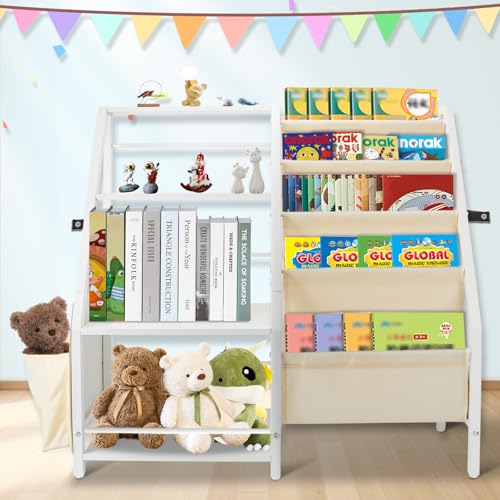 Image of JAYOBGO Kids Bookshelf and Toy Storage Organizer, Kids Rooms Book Shelf for Nursery, Montessori Toddler Baby Book Shelves, White