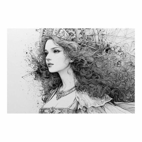 Affiche noir et blanc Sketch de la Reine Steampunk HOQIU 40x60cm pour salon
