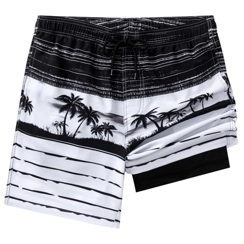 Aueyan Mens Swim Trunks with Compression Liner 7 inch Quick Dry Beach Board Shorts