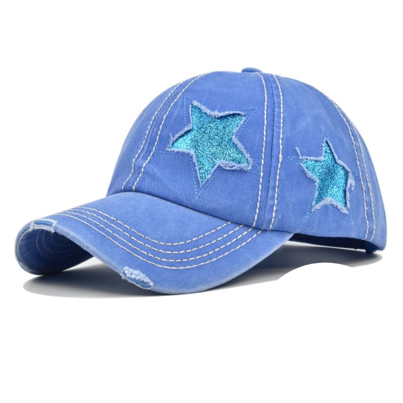 Image of Washed Scratch Frayed Baseball Cap Retro Adjustable with Five-Pointed Stars for Men Women Trucker Cap Unisex