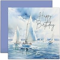 Old English Co. Sailing Boat Birthday Card for Him - Sailing Regatta Scene Birthday Card for Men - Sail Boat Birthday Card for Dad, Grandad, Husband | Blank Inside with Envelope