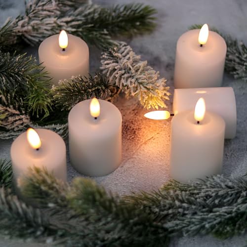 Image of GenSwin Rechargeable Tea Lights Battery Operated, Rechargeable Candles with Remote Timer, LED Tea Lights with Charging Cable, 6 Pack Real Wax LED Votive Candles for Home Decor (White, 2 x 3.2 Inch)