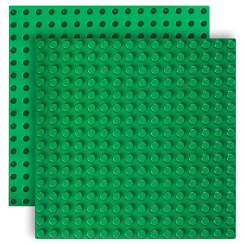2 STK Bauplatte Kompatibel mit Lego Duplo Platten, 25x25cm Grundplatte Kompatibel mit Lego Duplo Bauplatten, Platten-Set Kompatibel mit Legoplatten, Kreatives Spielen, Grün (Tiefgrün)