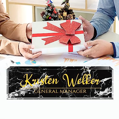 Image of Name Plate for Desk, Desk Name Plate Personalized, Office Decor for Women Men, Acrylic Desktop Accessories, Office Appreciation Gifts for Boss Social Workers Nurse Teacher Employee (Black Marble)