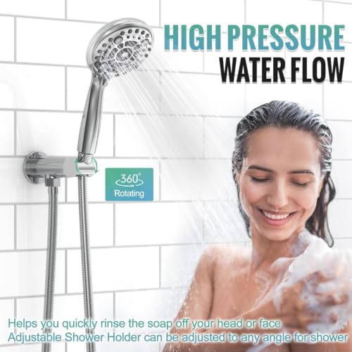 Image of SR SUN RISE Shower Faucet - 12 Inch Multifunctional High Pressure Shower Head System with Handheld Shower Head Fixtures - Valve Included - Polished Chrome