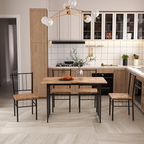 GOLDFAN Esstisch mit 4 Stühlen Rechteckiger Holz Esszimmertisch mit U-Metallgestell Schwarz Küchentisch Esszimmerstuhl mit Hoher Rückenlehne,120x70x76cm
