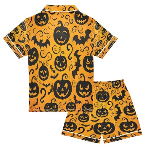 ALAZA Cute Bat Pumpkin Halloween Satin Pajamas Set Short Sleeve Button Down Sleepwear Summer Pjs 2 Piece2