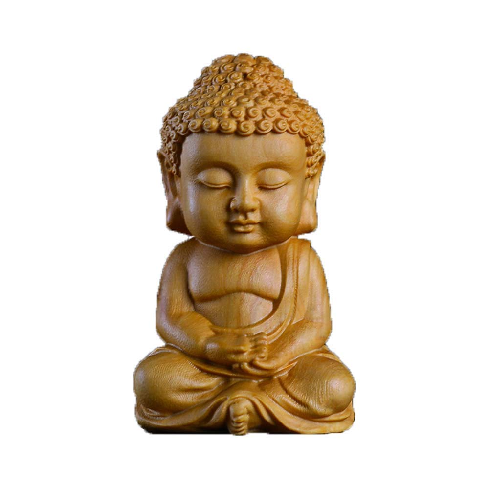 YNIYUJKL Feng Shui Ornaments Small Boxwood Sitting Buddha Statue,Wood Chinese Decor Figurine,Home And Office Sculpture,Hand Carved,C,A-A