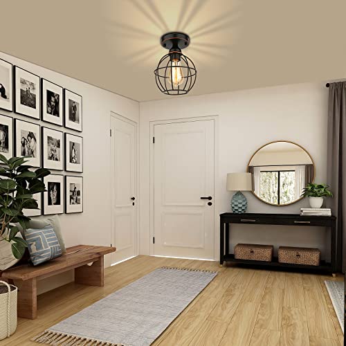 Frideko Home Semi Flush Mount Ceiling Light - Black Light Fixture Hallway Light Fixtures Ceiling Metal Cage Ceiling Light Fixtures Farmhouse Lighting For Porch Kitchen Bedroom Laundry Room Entryway #TOP3