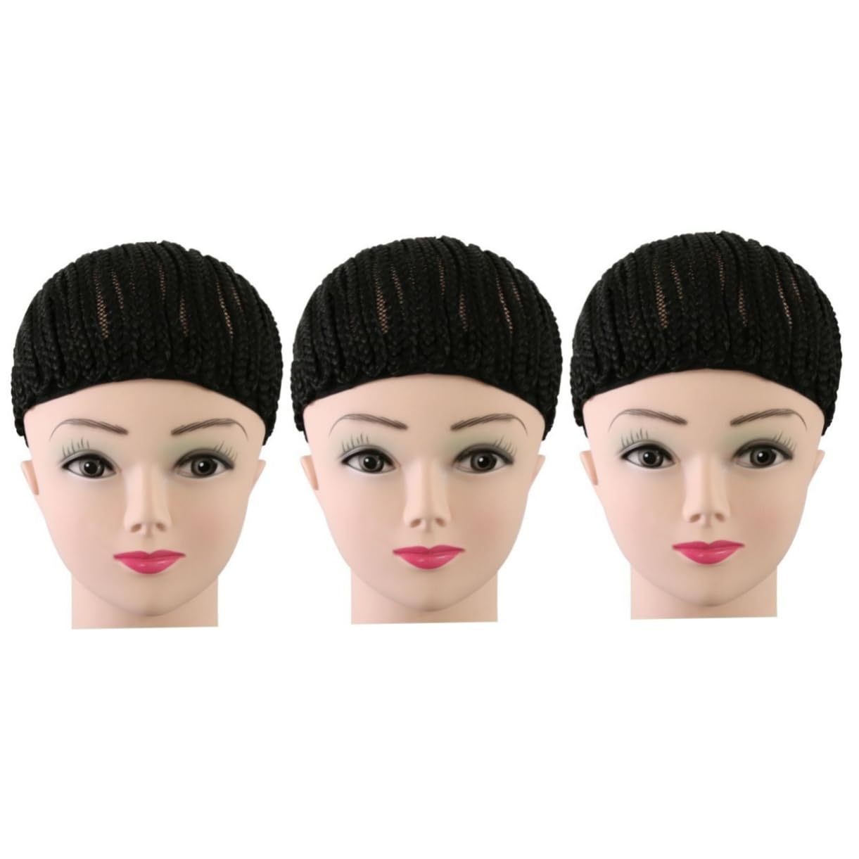 3 Piezas gorras para hacer pelucas casquillo de la peluca de cornrow gorras de peluca trenzada para crochet peluca de wig cap gorro para pelucas agujas de ganchillo Black