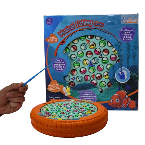 Image of Nemo Theme Musical Rotating Fishing Game for Kids - Interactive Battery Operated Learning Toy with 45 Fishes & 4 Fishing Poles - Educational Fun for Boys & Girls|Birthday Gift for Ages 3+